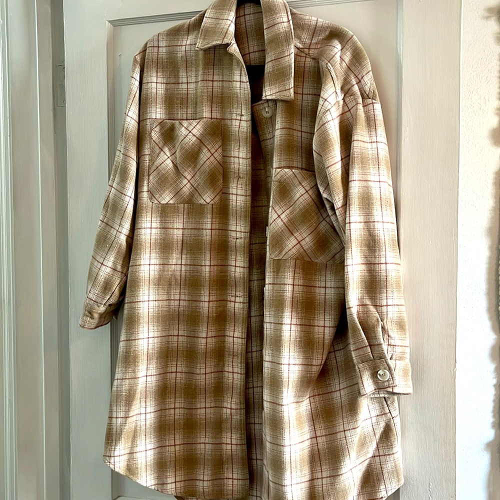 Tan and White Long shacket coat